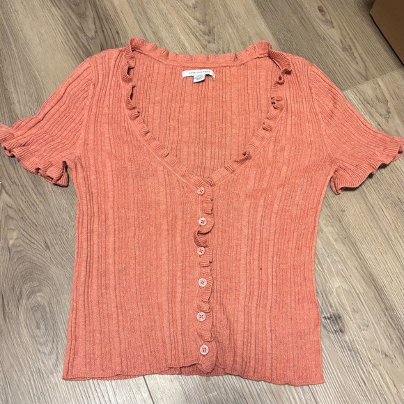 American Eagle Outfitters Tops - American Eagle Ruffle Coral Button-Up Women's Top Size Small